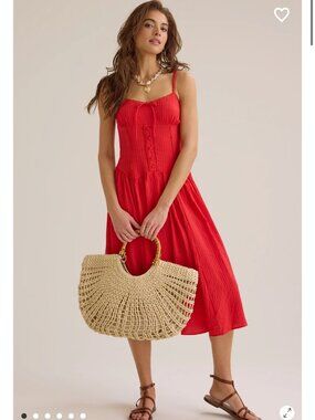 Red Summer Dress Altar'd State Sloane Button-Up Maxi Dress NWT